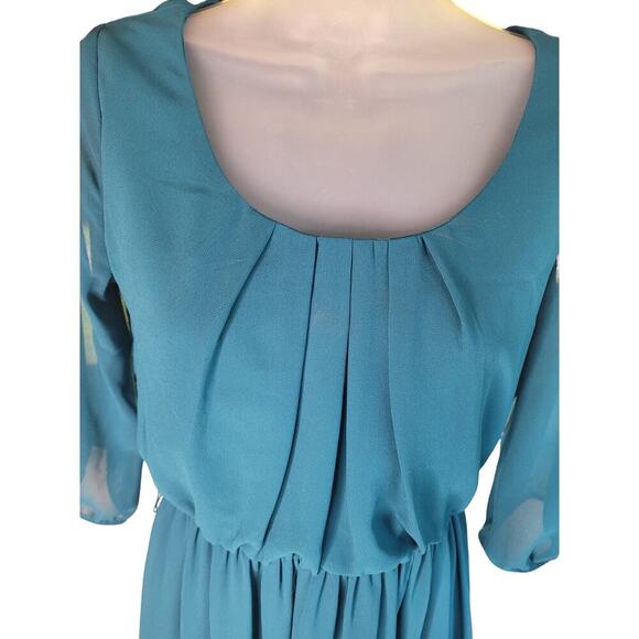 By & By Green Dress Sheer Overlay With Lined Body Stretch Waist Sz S - Picture 3 of 5